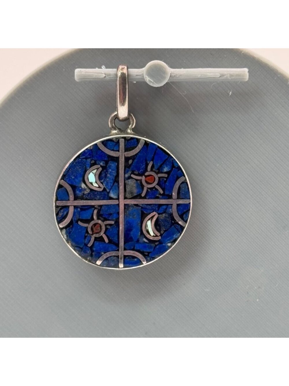 Mosaic Amulet Pendant Sterling Silver Lapis Lazuli Malachite Onyx Reversible